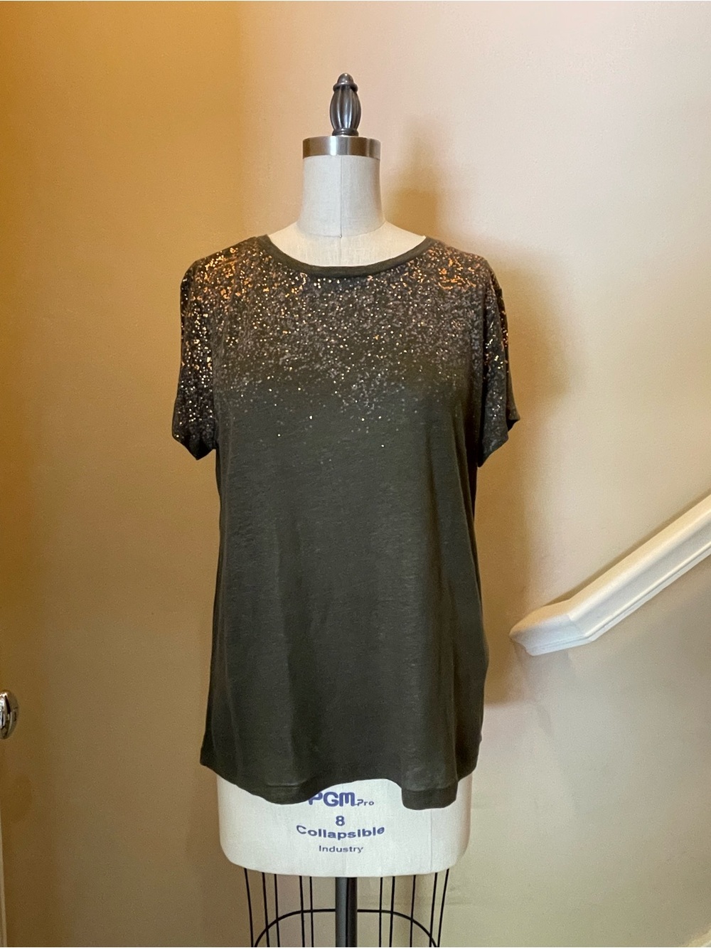 Olive Green Short-Sleeve Sequin Accent Top